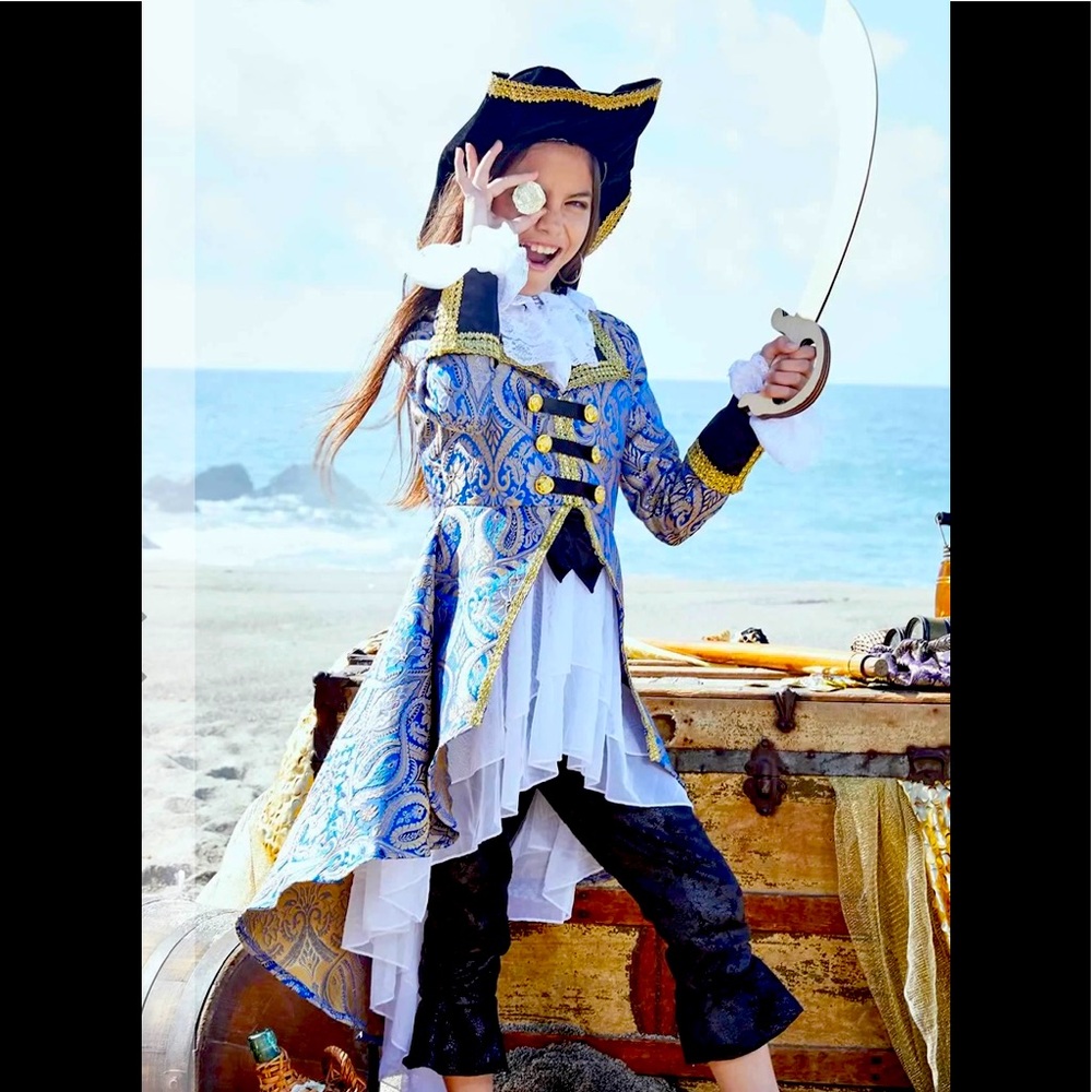 Pirate Blue Brocade Costume for Girls